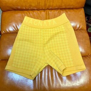 Yellow houndstooth Nagnata "checked out mini short" merino wool